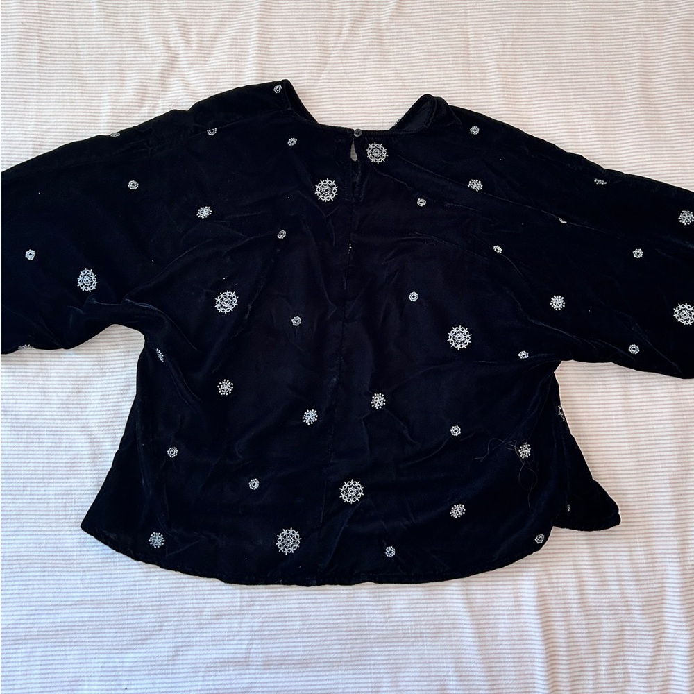 Zara Black Velvet Embroidered Women's Top